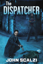 The Dispatcher book cover. A man crouching by a dead body, with a woman standing in the background.